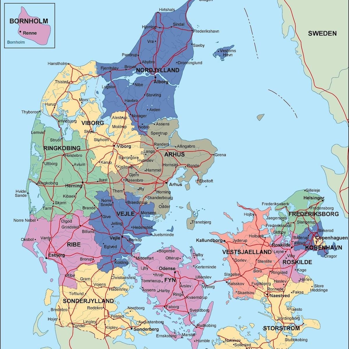 Danimarka haritası siyasi 